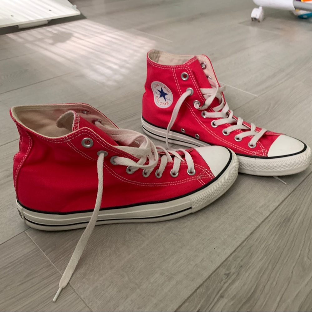 Red Pink Converse High Tops